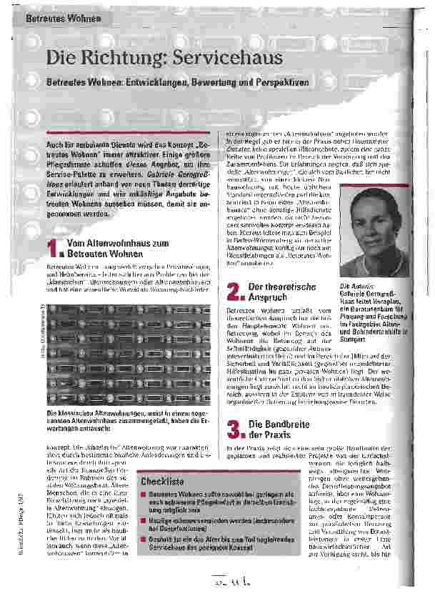 Vorschauseite 1: Die Richtung:Servicehaus Betreutes Wohnen: Entwicklungen, Bewertung und Perspektiven