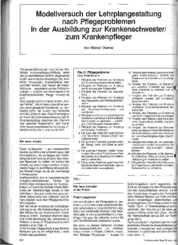 Vorschauseite 1: Modellversuch der Lehrplangestaltung nach Pflegeproblemen in der Ausbildung zur Krankenschwester/ zum Krankenpfleger
