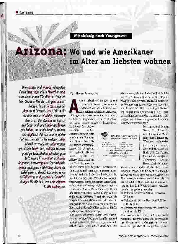 Vorschauseite 1: Arizona: Wo und wie Amerikaner im Alter am liebsten wohnen Mit siebzig nach Youngtown