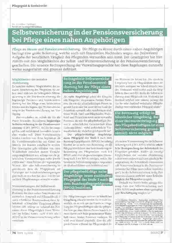 Vorschauseite 1: Selbstversicherung in der Pensionsversicherung bei Pflege eines nahen Angehörigen