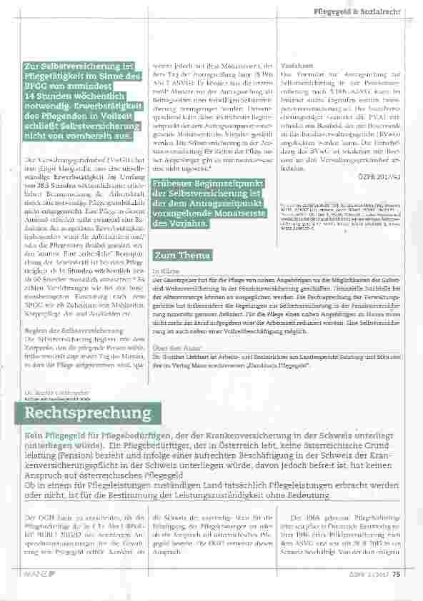 Vorschauseite 2: Selbstversicherung in der Pensionsversicherung bei Pflege eines nahen Angehörigen