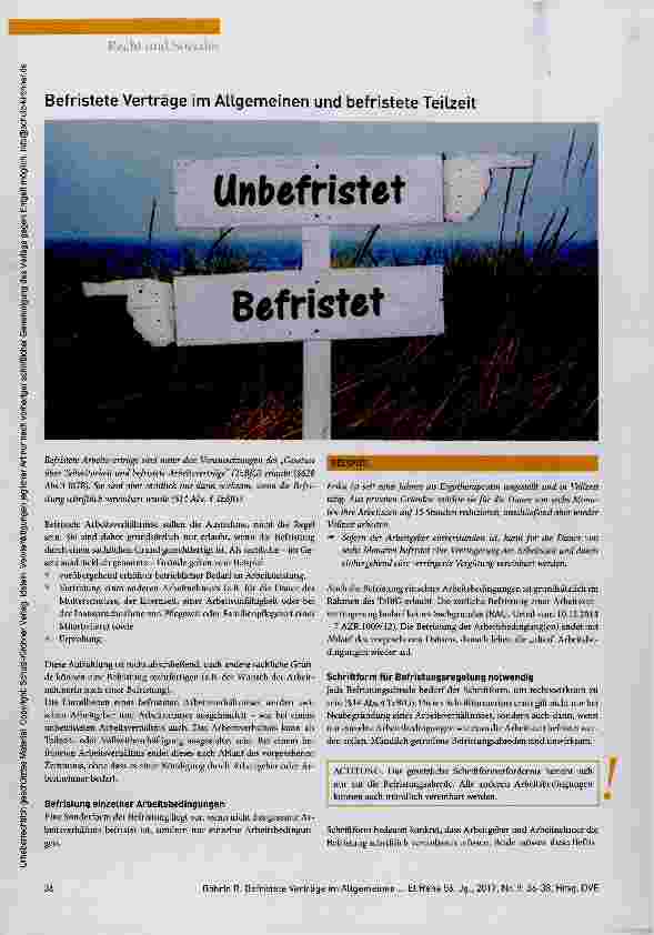 Vorschauseite 1: Befristete Verträge im Allgemeinen und befristete Teilzeit
