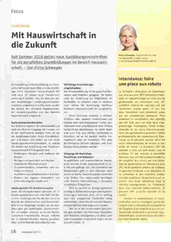 Vorschauseite 1: Mit Hauswirtschaft in die Zukunft