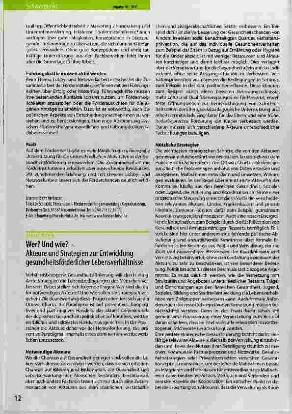 Vorschauseite 1: Wer? Und wie? Akteure und Strategien zur Entwicklung gesundheitsförderlicher Lebensverhältnisse