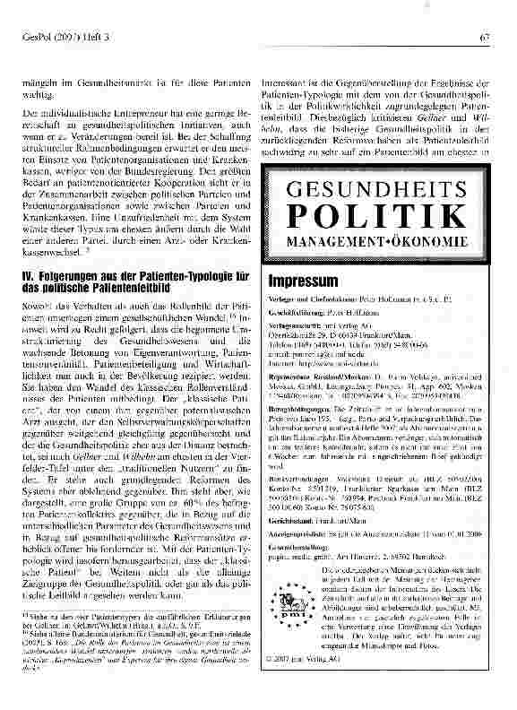 Vorschauseite 5: Die Rolle des Patienten im Gesundheitswesen und in der Gesundheitspolitik
