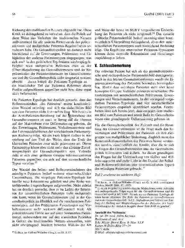 Vorschauseite 6: Die Rolle des Patienten im Gesundheitswesen und in der Gesundheitspolitik