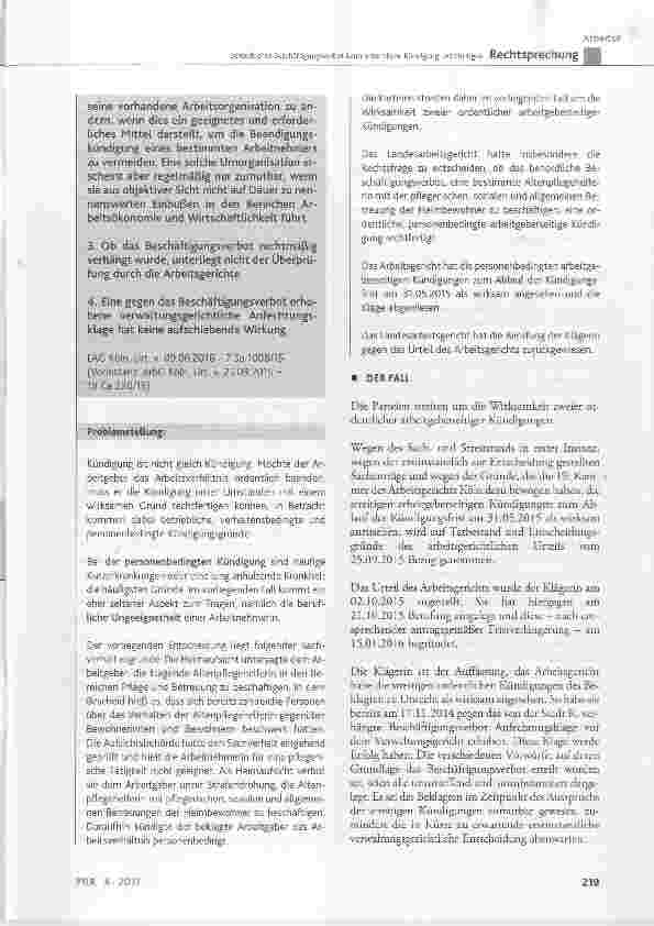 Vorschauseite 2: Behördliches Beschäftigungsverbot kann ordentliche Kündigung rechtfertigen