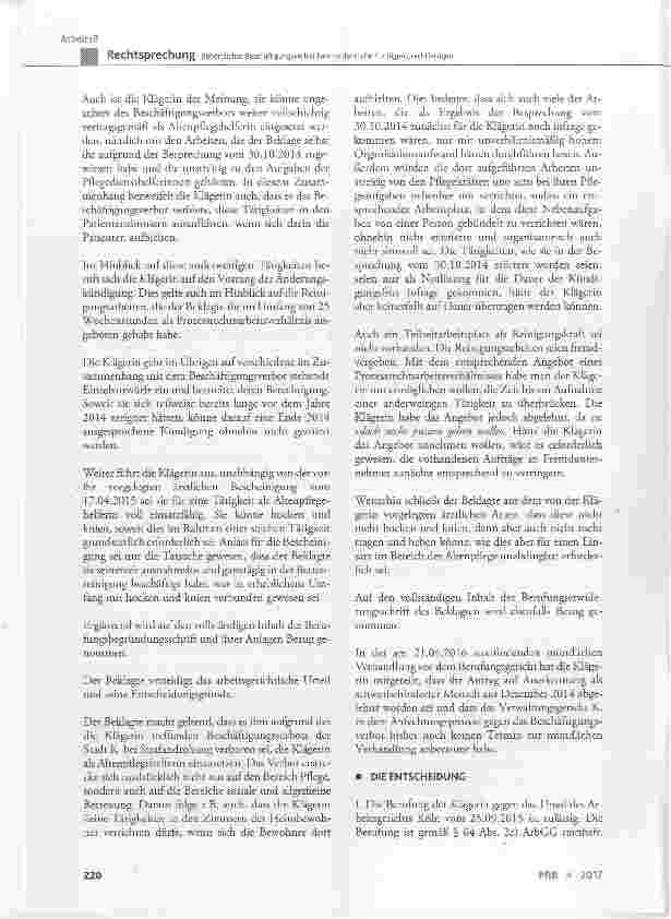 Vorschauseite 3: Behördliches Beschäftigungsverbot kann ordentliche Kündigung rechtfertigen