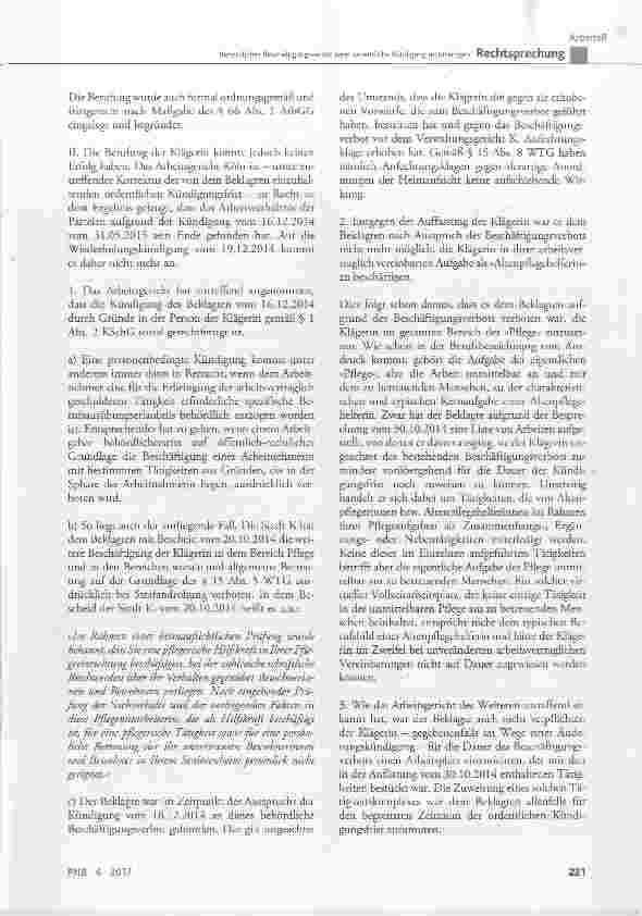 Vorschauseite 4: Behördliches Beschäftigungsverbot kann ordentliche Kündigung rechtfertigen