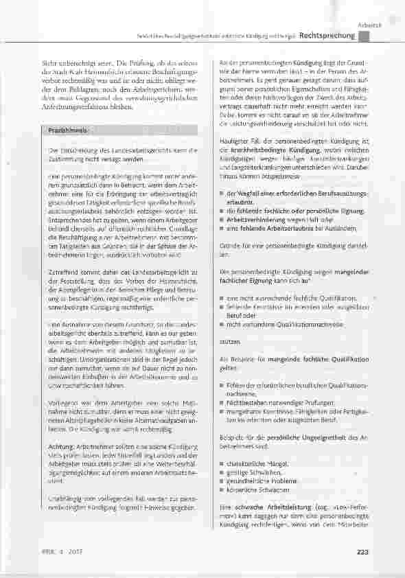 Vorschauseite 6: Behördliches Beschäftigungsverbot kann ordentliche Kündigung rechtfertigen