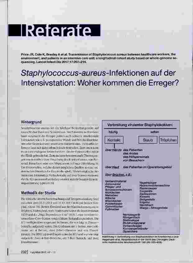 Vorschauseite 1: Staphylococcus-aureus-Infektionen auf der Intensivstation: Woher kommen die Erreger?