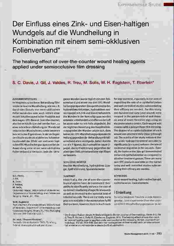 Vorschauseite 1: Der Einfluss eines Zinkund Eisen-haltigen Wundgels auf die Wundheilung in Kombination mit einem semiokklusiven Folienverband