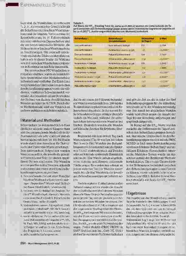 Vorschauseite 2: Der Einfluss eines Zinkund Eisen-haltigen Wundgels auf die Wundheilung in Kombination mit einem semiokklusiven Folienverband