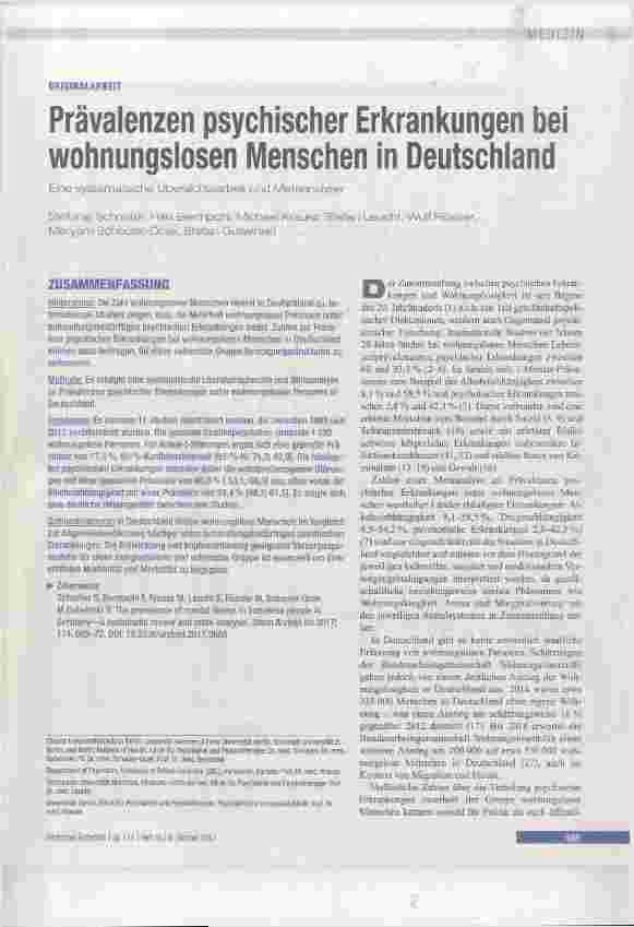 Vorschauseite 1: Prävalenzen psychischer Erkrankungen bei wohnungslosen Menschen in Deutschiand