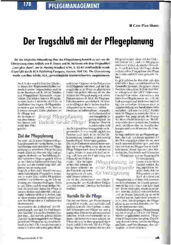 Vorschauseite 1: Care Plan Sham: Der Trugschluß mit der Pflegeplanung
