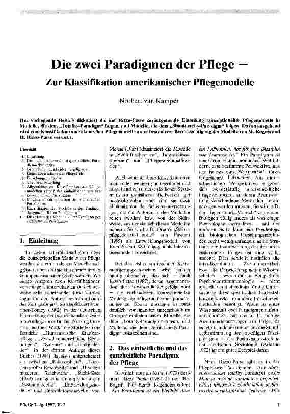 Vorschauseite 1: Die zwei Paradigmen der Pflege - Zur Klassifikation amerikanischer Pflegemodelle