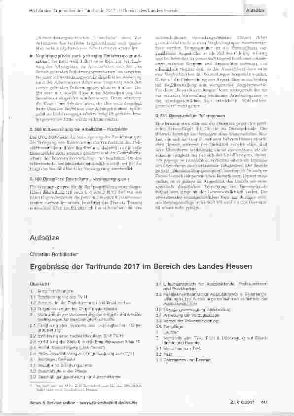 Vorschauseite 1: Ergebnisse der Tarifrunde 2017 im Bereich des Landes Hessen