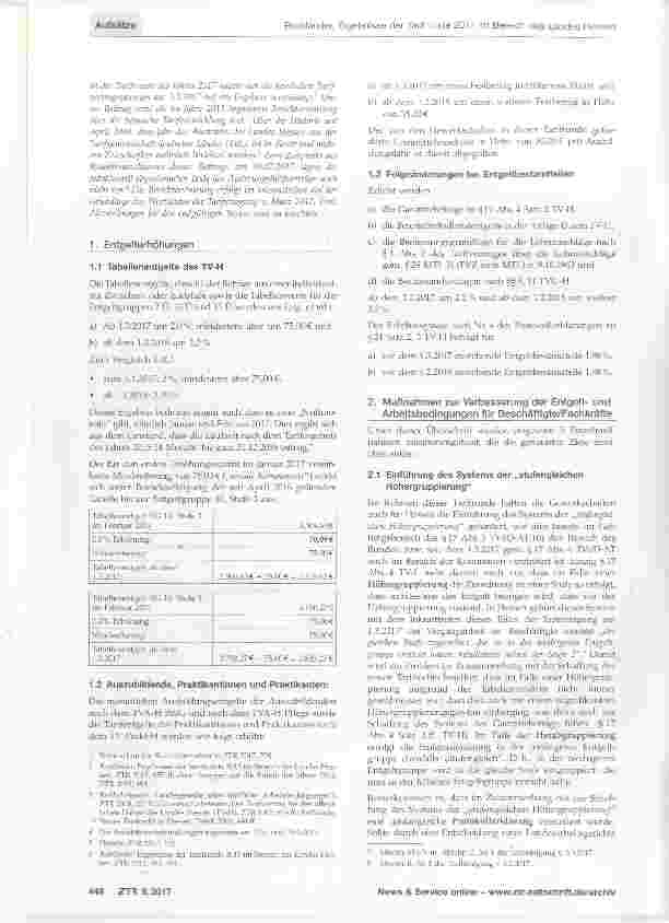 Vorschauseite 2: Ergebnisse der Tarifrunde 2017 im Bereich des Landes Hessen