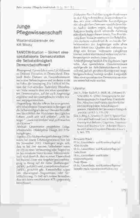 Vorschauseite 1: TANDEM-Station Sichert eine spezialisierte Demenzstation die Selbstständigkeit Demenzbetroffener?