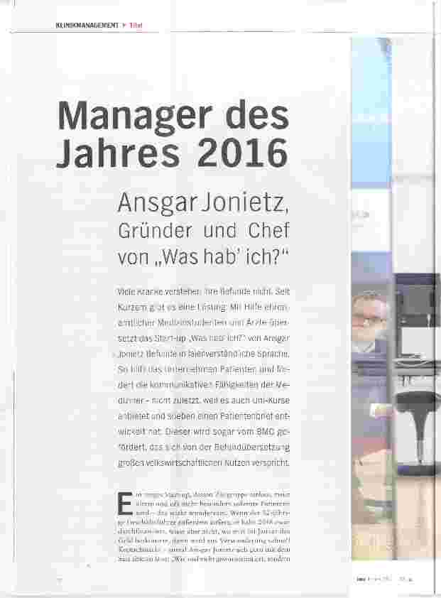 Vorschauseite 1: Manager des Jahres 2016 Ansgar Jonietz