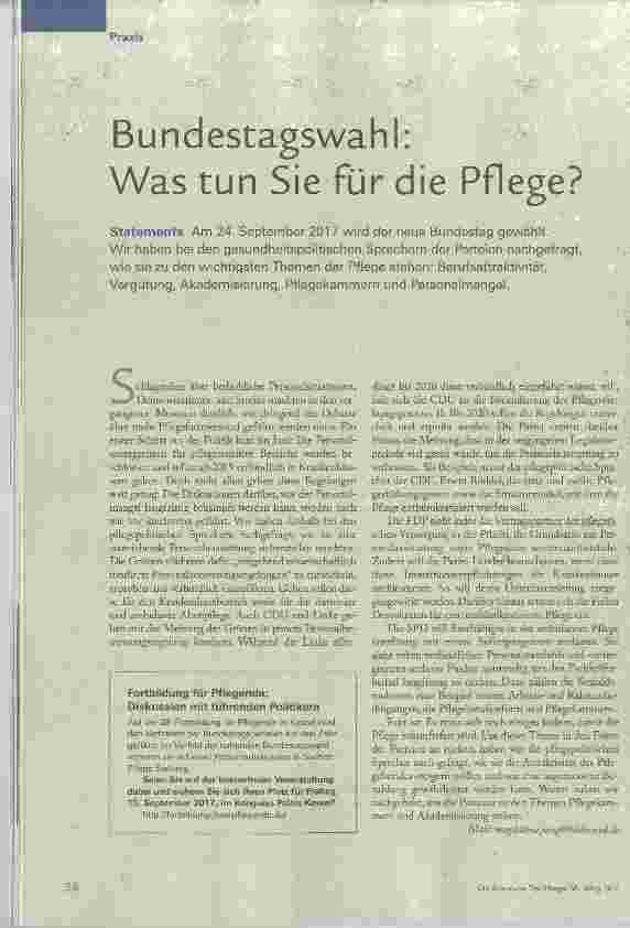 Vorschauseite 1: Bundestagswahl: Was tun Sie für die Pflege?