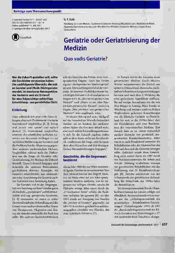 Vorschauseite 1: Geriatrie oder Geriatrisierung der Medizin