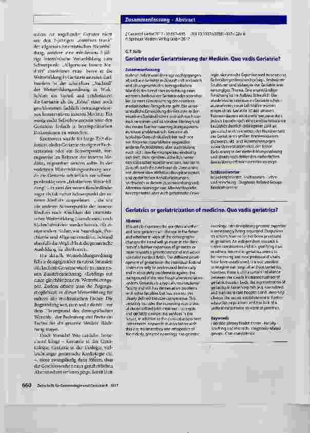 Vorschauseite 3: Geriatrie oder Geriatrisierung der Medizin