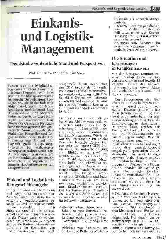 Vorschauseite 1: Einkaufsund Logistik-Management Trendstudie verdeutlicht Stand und Perspektiven