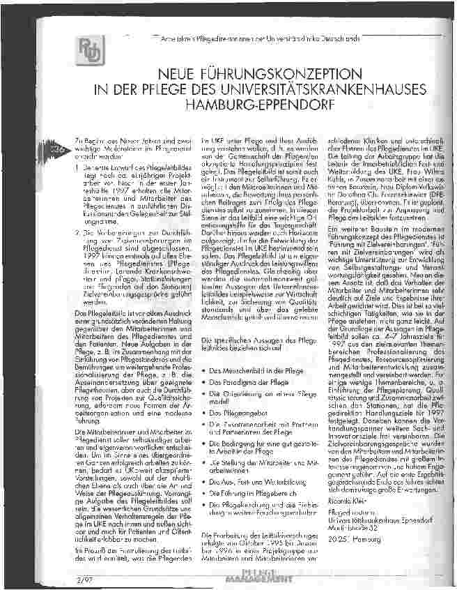 Vorschauseite 1: Neue Führungskonzeption in der Pflege des Universitätskrankenhauses Hamburg-Eppendorf