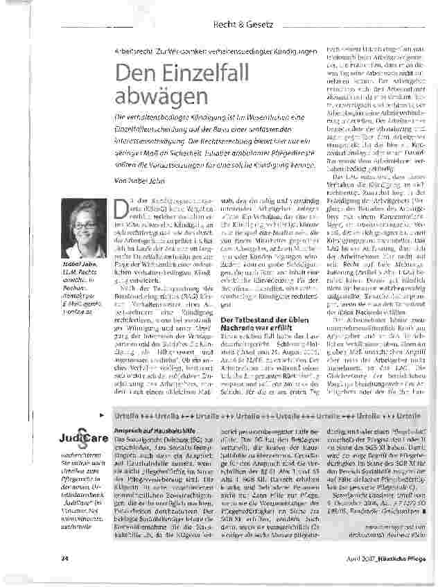 Vorschauseite 1: Arbeitsrecht: Zur Wirksamkeit verhaltensbedingter Kündigungen - Den Einzelfall abwägen
