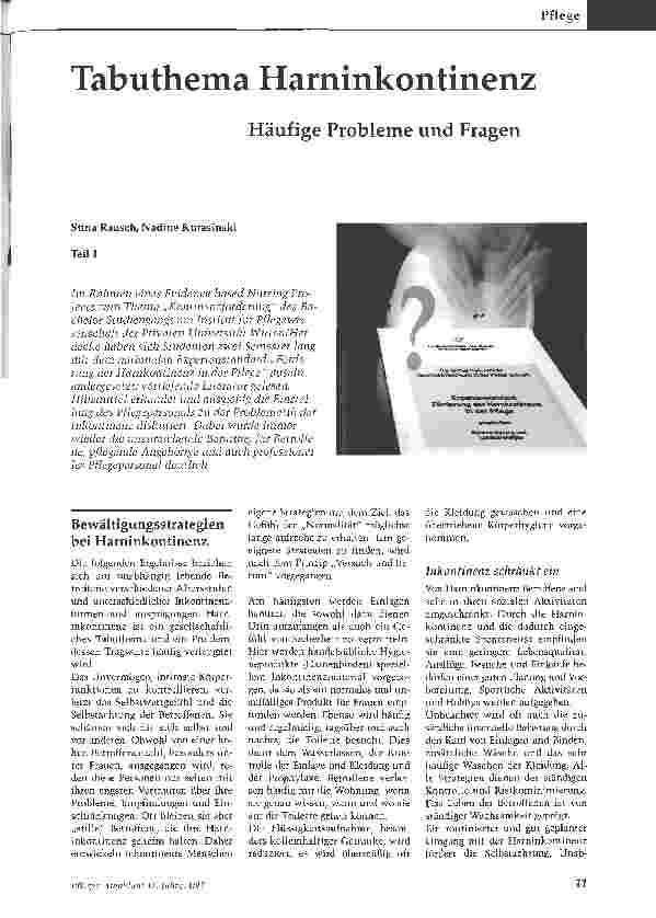 Vorschauseite 1: Tabuthema Harninkontinenz - Häufige Probleme und Fragen