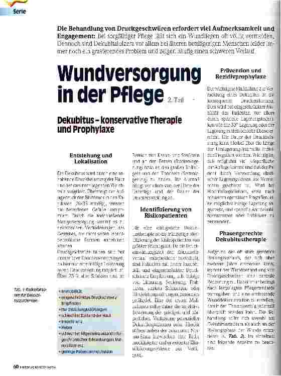 Vorschauseite 1: Wundversorgung in der Pflege 2. Teil Dekubitus - konservative Therapie und Prophylaxe