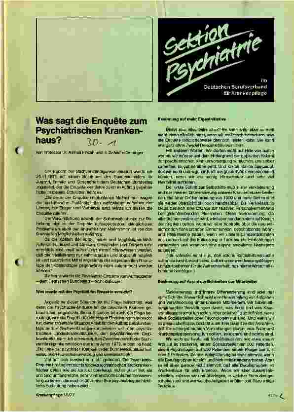 Vorschauseite 1: Was sagt die Enquete zum Psychiatrischen Krankenhaus?