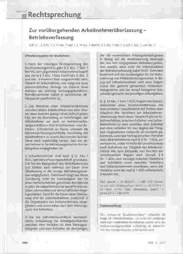 Vorschauseite 1: Zur vorübergehenden Arbeitnehmerüberlassung Betriebsverfassung