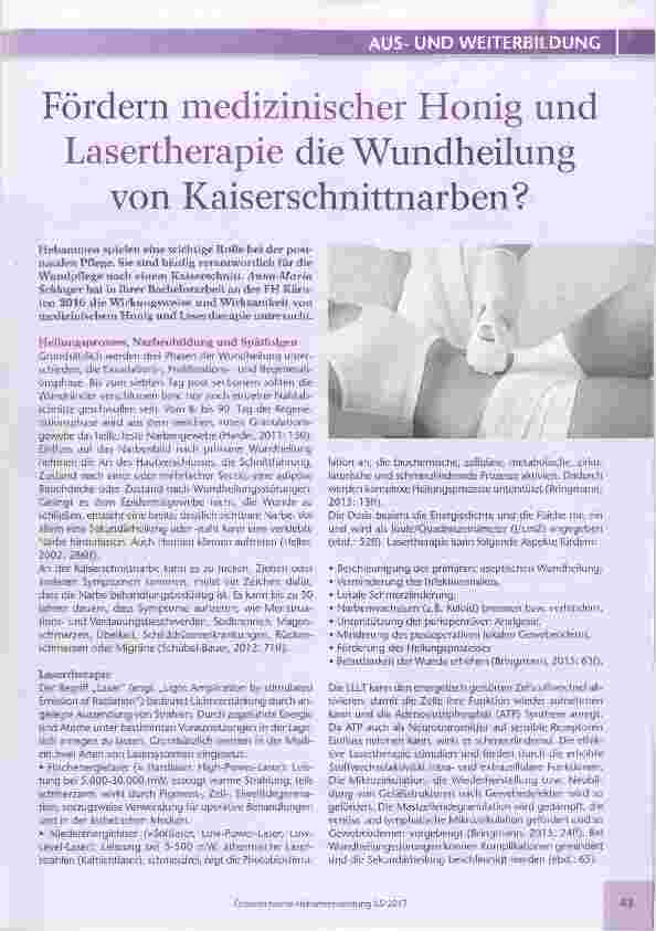 Vorschauseite 1: Fördern medizinischer Honig und Lasertherapie die Wundheilung von Kaiserschnittnarben?