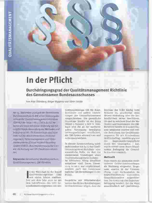 Vorschauseite 1: In der Pflicht Durchdringungsgrad der Qualitätsmanagement Richtlinie des Gemeinsamen Bundesausschusses