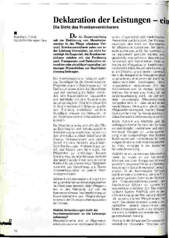 Vorschauseite 1: Deklaration der Leistungen - ein wesentlicher Beitrag zur Qualitätssicherung Die Sicht des Krankenversicherers
