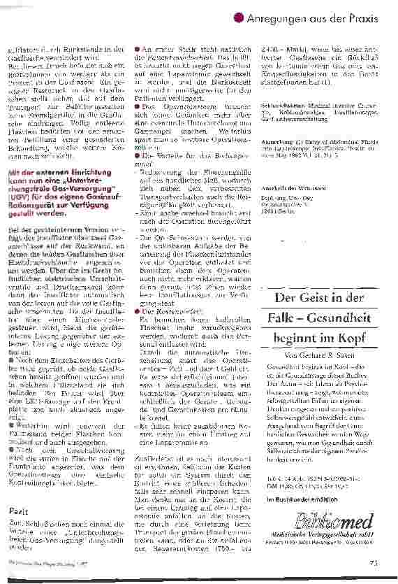 Vorschauseite 3: Unterbrechungsfreie Gasversorgung für Gasinsufflationsgeräte