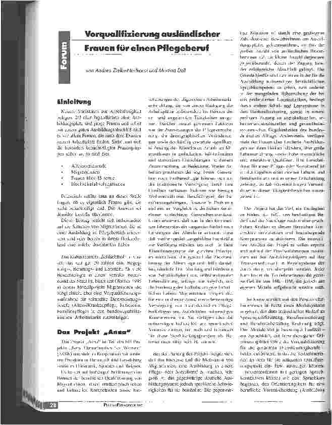 Vorschauseite 1: Vorqualifizierung ausländischer Frauen für einen Pflegeberuf