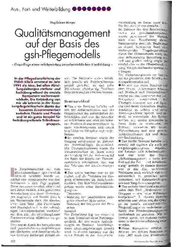 Vorschauseite 1: Qualitätsmanagement auf der Basis des gsh-Pflegemodells Grundlage einer erfolgreichen innerbetrieblichen Fortbildung