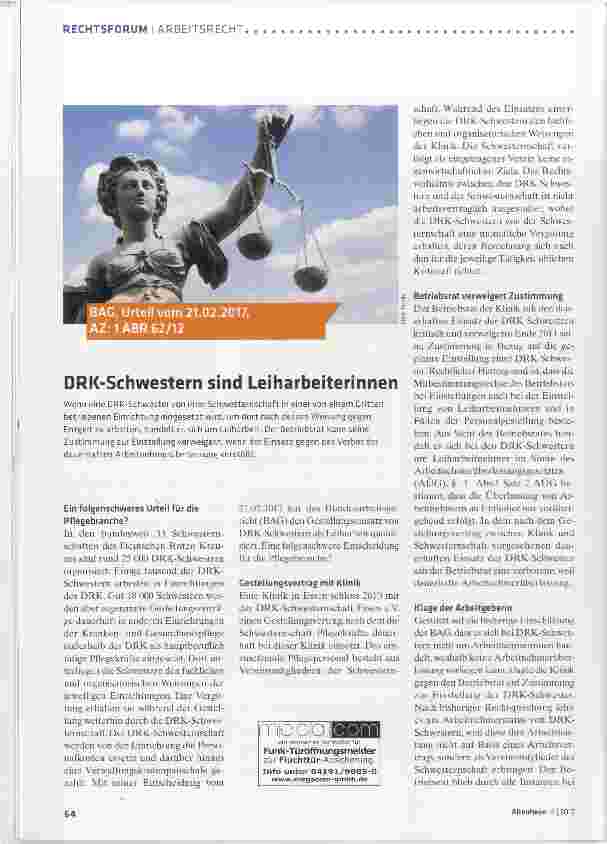 Vorschauseite 1: DRK-Schwestern sind Leiharbeiterinnen
