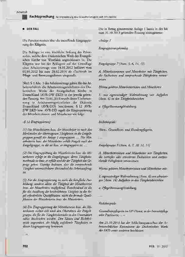 Vorschauseite 2: Zur Eingruppierung einer Gesundheitspflegerin nach AVR Diakonie