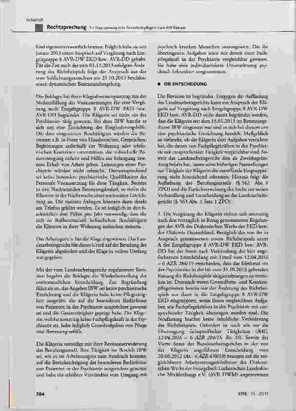 Vorschauseite 4: Zur Eingruppierung einer Gesundheitspflegerin nach AVR Diakonie