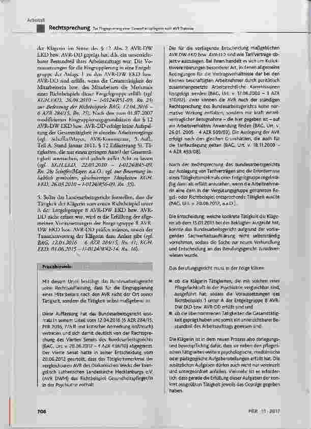 Vorschauseite 6: Zur Eingruppierung einer Gesundheitspflegerin nach AVR Diakonie