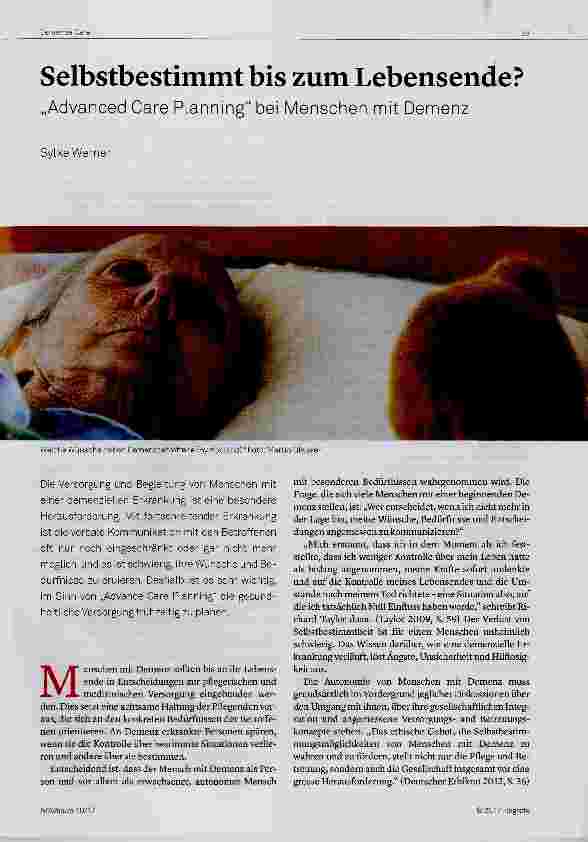 Vorschauseite 1: Selbstbestimmt bis zum Lebensende? „Advanced Care Planning“ bei Menschen mit Demenz