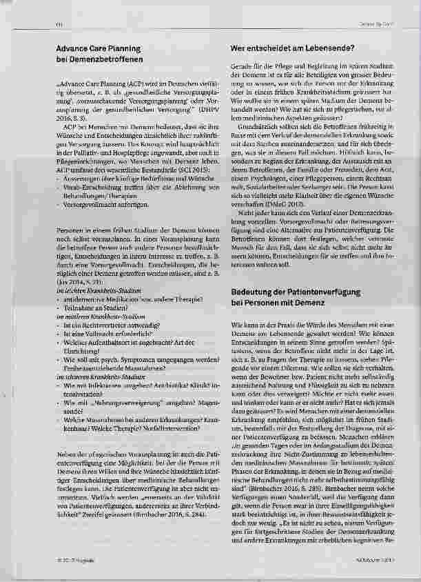 Vorschauseite 2: Selbstbestimmt bis zum Lebensende? „Advanced Care Planning“ bei Menschen mit Demenz