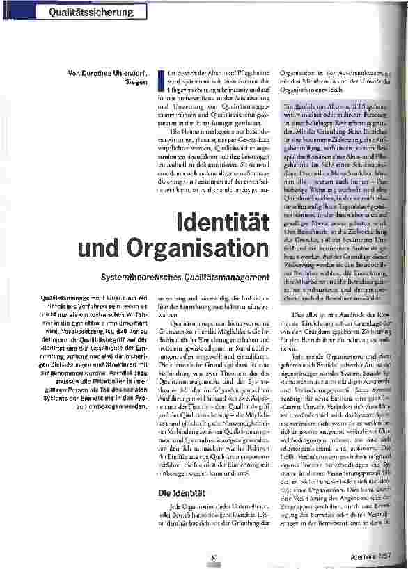 Vorschauseite 1: Identität und Organisation Systemtheoretisches Qualitätsmanagement