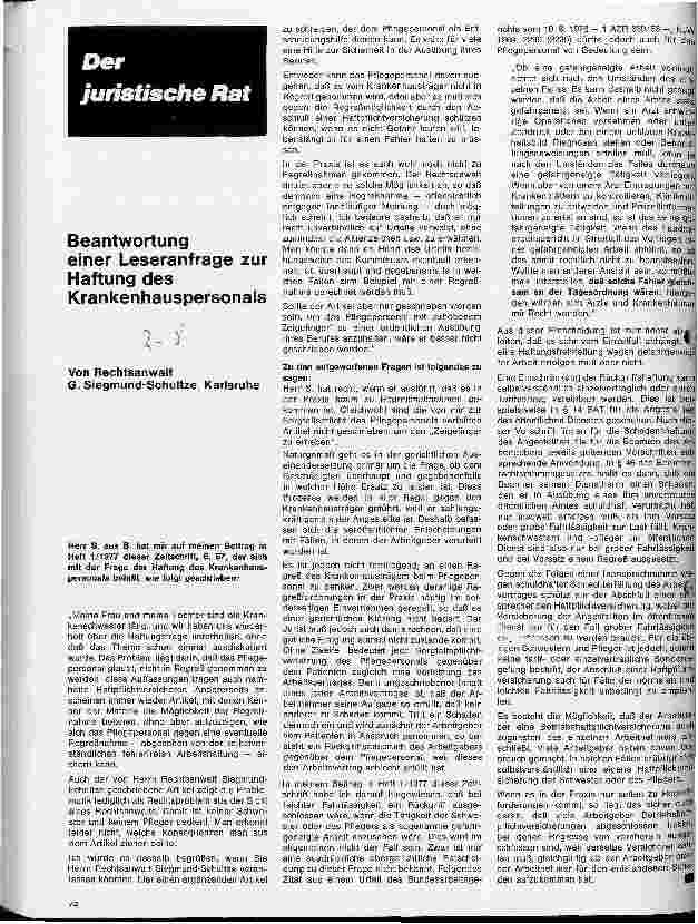 Vorschauseite 1: Beantwortung einer Leseranfrage zur Haftung des Krankenhauspersonals