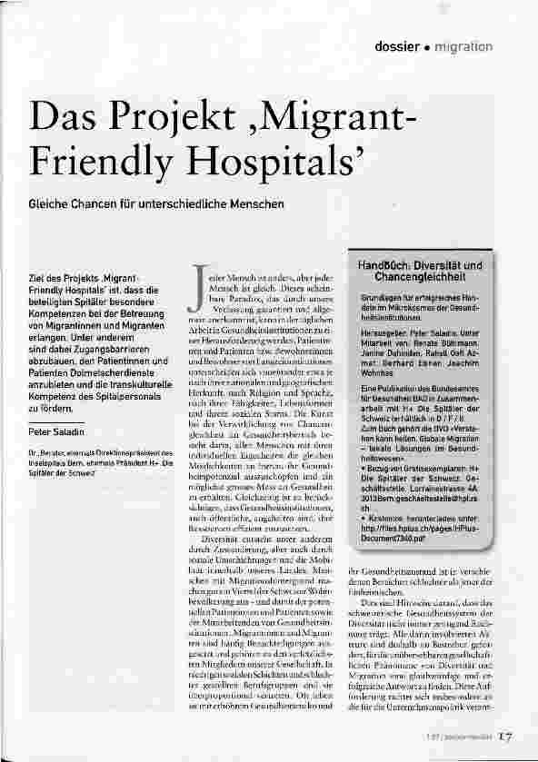 Vorschauseite 1: Das Projekt ,Migrant-Friendly Hospitals`Gleiche Chancen für unterschiedliche Menschen