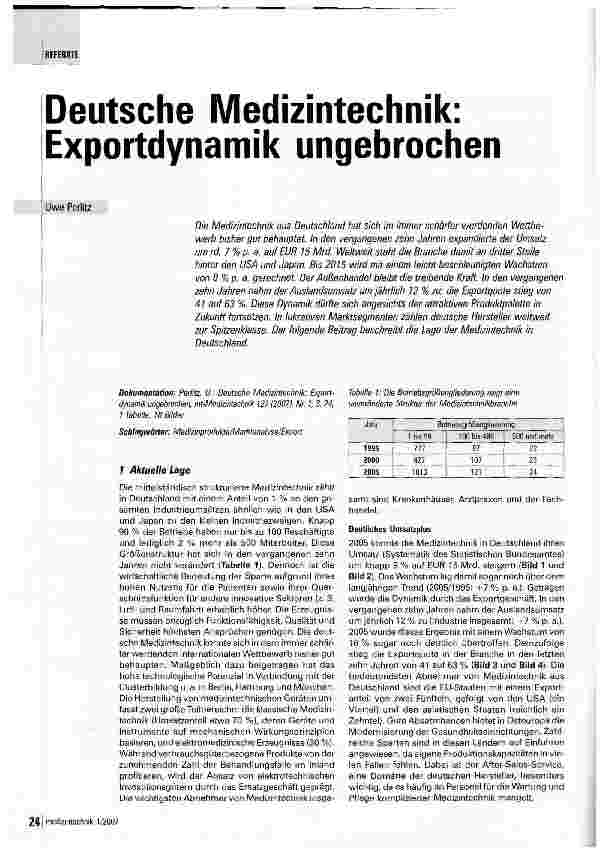 Vorschauseite 1: Deutsche Medizintechnik: Exportdynamik ungebrochen
